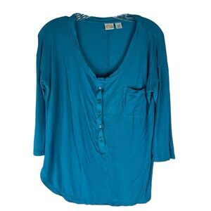 Canyon River Blues Top Women’s Blue Scoop Neck Henley 3/4 Sleeves Stretch M